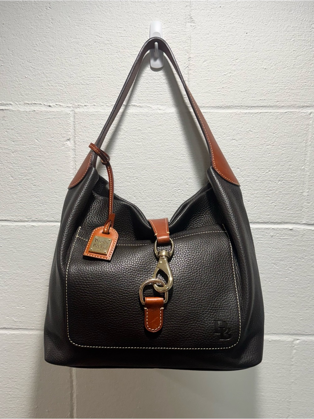 Dooney & Bourke Large Leather Hobo Shoulder Bag Black Brown